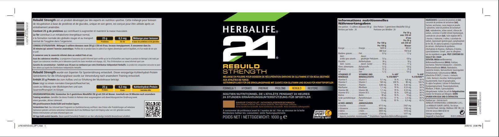 HERBALIFE - H24 Rebuild Strength Schokoladengeschmack Nährwerte